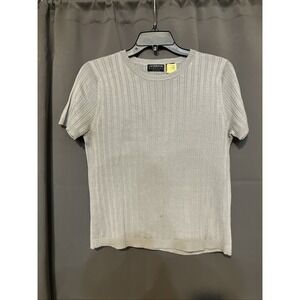 Liz Claiborne Classics Women's Silver Top, Petite Medium Sweater, Short‎ Sleeve